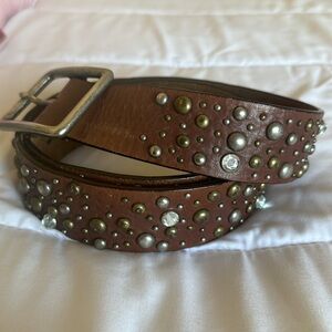 Express Brown Genuine Leather Studded 44” Women’s Buckle Belt